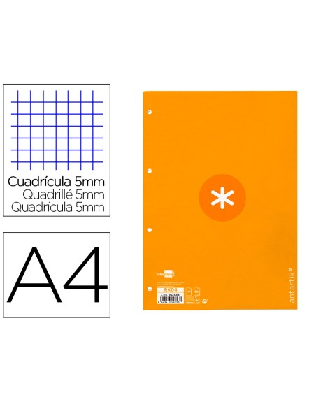 Recambio a4 antartik 80 hojas 90g/m2 cuadro 5 mm 4 taladros 1 banda marco color mostaza