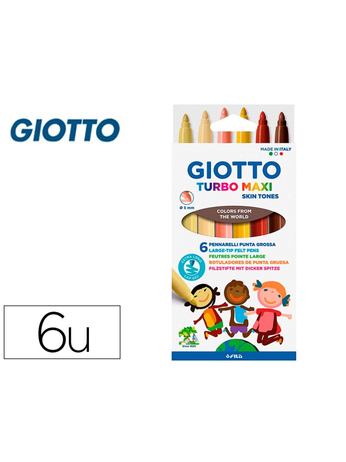 Rotulador giotto turbo maxi skin tones lavable punta bloqueada caja de 6 colores surtidos Rotulador giotto turbo maxi skin tones lavable punta bloqueada caja de 6 colores surtidos
