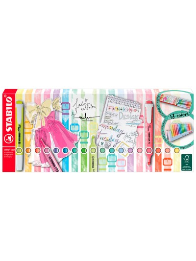 Rotulador stabilo fluorescente fino swing cool pastel desket estuche de 18 unidades colores surtidos