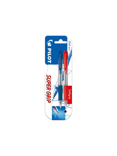 Boligrafo pilot super grip retractil sujecion de caucho tinta base de aceite en blister 1 azul + 1 rojo
