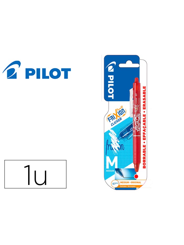 Boligrafo pilot frixion clicker borrable 0,7 mm punta media rojo en blister Boligrafo pilot frixion clicker borrable 0,7 mm punta media rojo en blister