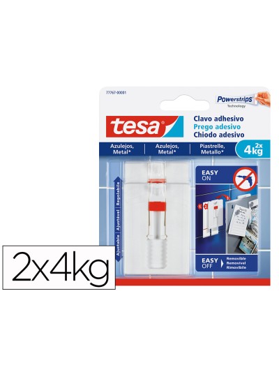 Clavo autoadhesivo tesa sujecion hasta 4 kg uso azulejos removible blister de 2 unidades