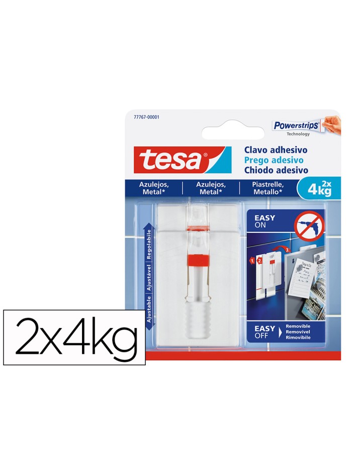 Clavo autoadhesivo tesa sujecion hasta 4 kg uso azulejos removible blister de 2 unidades Clavo autoadhesivo tesa sujecion hasta 4 kg uso azulejos removible blister de 2 unidades