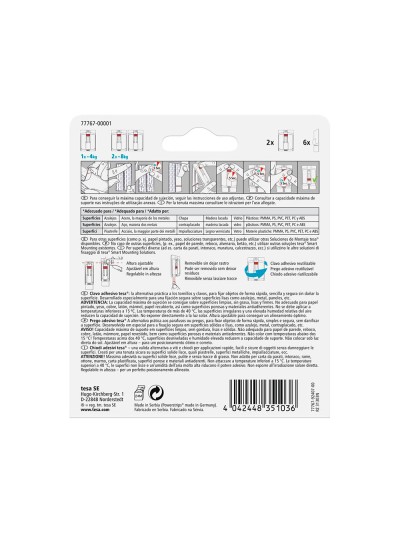 Clavo autoadhesivo tesa sujecion hasta 4 kg uso azulejos removible blister de 2 unidades