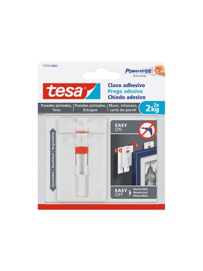 Clavo autoadhesivo tesa sujecion hasta 2 kg uso paredes pintadas removible blister de 2 unidades