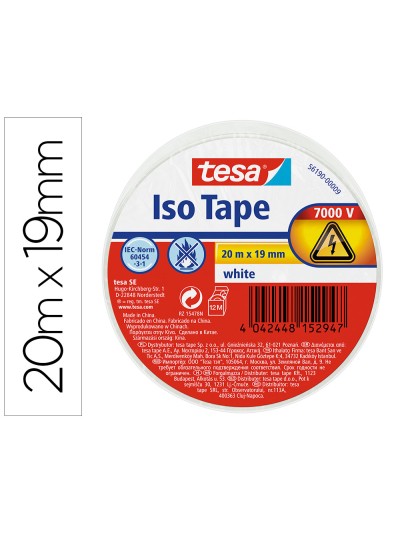 Cinta adhesiva aislante tesa 20 mt x 19 mm color blanco