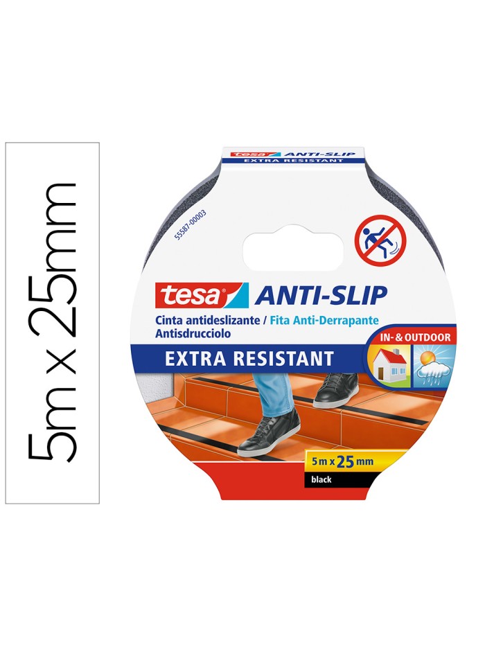 Cinta antideslizante adhesiva tesa uso interior / exterior color negro 5 mt x 25 mm Cinta antideslizante adhesiva tesa uso interior / exterior color negro 5 mt x 25 mm
