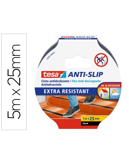 Cinta antideslizante adhesiva tesa uso interior / exterior color negro 5 mt x 25 mm