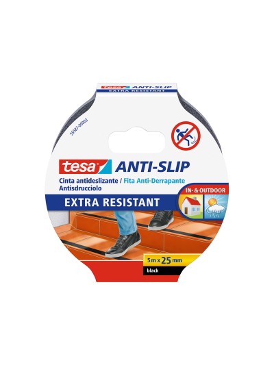 Cinta antideslizante adhesiva tesa uso interior / exterior color negro 5 mt x 25 mm