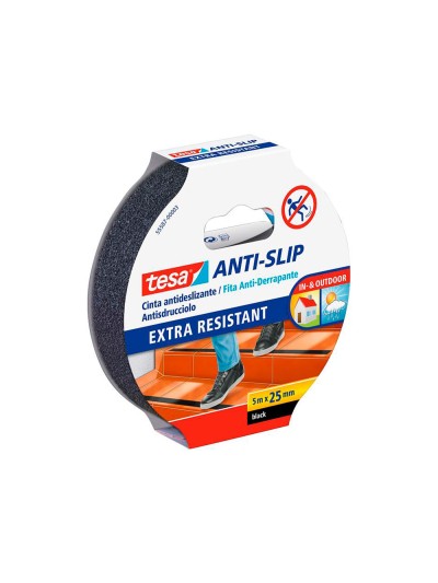 Cinta antideslizante adhesiva tesa uso interior / exterior color negro 5 mt x 25 mm
