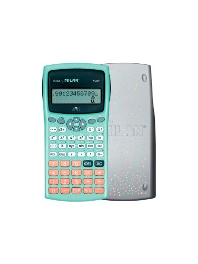 Calculadora milan cientifica m240 silver 2 lineas 240 funciones 10+2 digitos color verde turquesa con tapa color