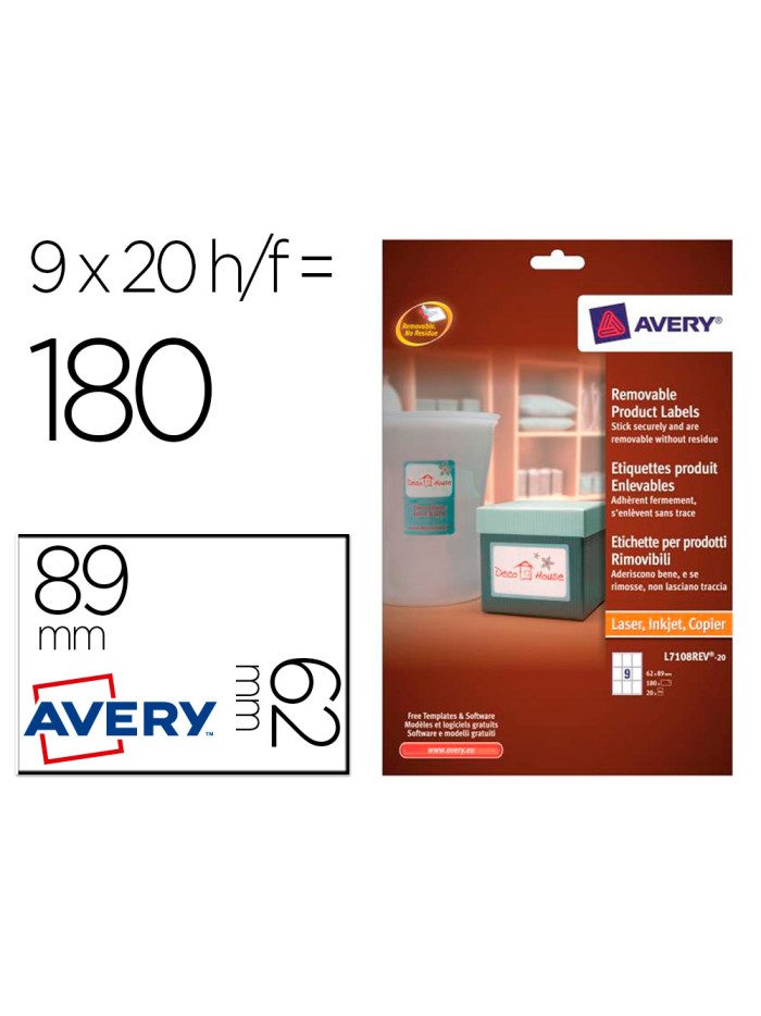 Etiqueta adhesiva avery removible para impresora laser inyeccion tinta fotocopiadora blanca 62x89 mm Etiqueta adhesiva avery removible para impresora laser inyeccion tinta fotocopiadora blanca 62x89 mm