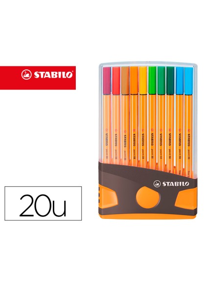 Rotulador stabilo punta de fibra point 88 color parade antracita/naranja estuche de 20 unidades colores surtidos