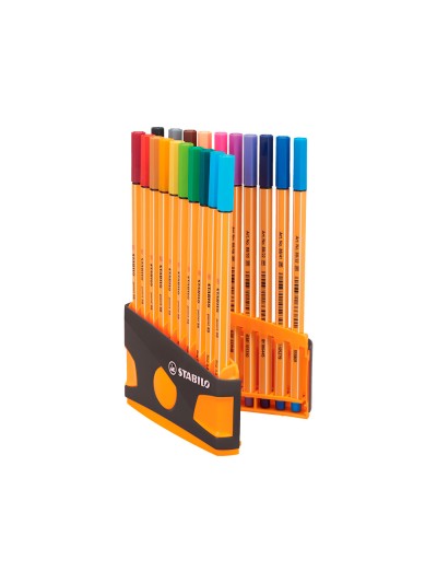 Rotulador stabilo punta de fibra point 88 color parade antracita/naranja estuche de 20 unidades colores surtidos