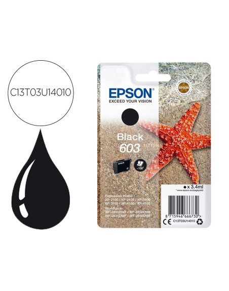 Ink-jet epson 603 xp-2100 / 2105 / 3100 / 4100 / wf-2810 / 2830 / 2835 / 2850 negro 150 paginas