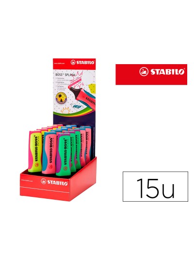 Rotulador stabilo boss splash 75 expositor sobremesa de 15 unidades colores surtidos