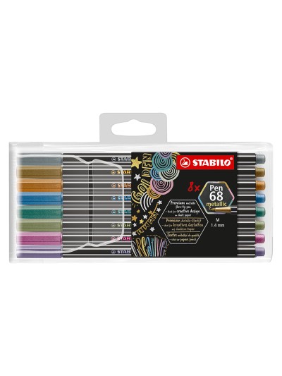 Rotulador stabilo punta de fibra pen 68 metallic estuche plastico de 8 unidades colores surtidos