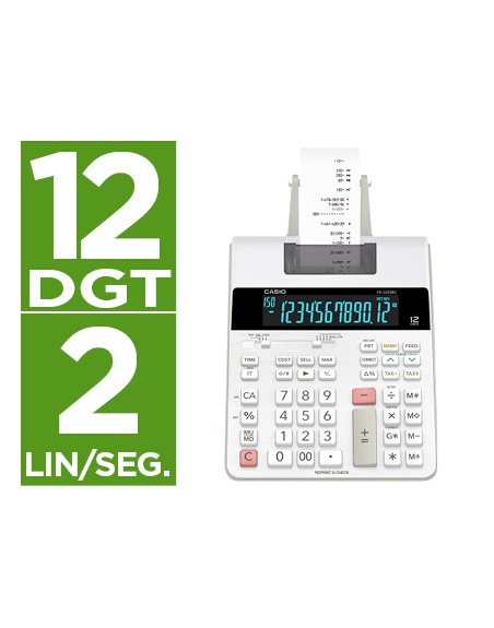 Calculadora casio impresora pantalla lc papel 58 mm impresion bicolor fr-2650rc 12 digitos dc color blanco