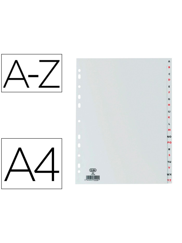 Separador alfabetico elba plastico 120 mc folio 16 taladros a-z gris Separador alfabetico elba plastico 120 mc folio 16 taladros a-z gris