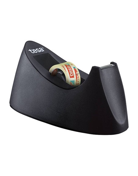 Portarrollo sobremesa tesa plastico easy cut curve negro para cinta de 33 mt x19 mm + 1 cinta tesafilm transparente