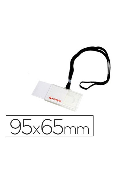 Identificador con cordon plano negro grafoplas 65x95 mm con apertura lateral