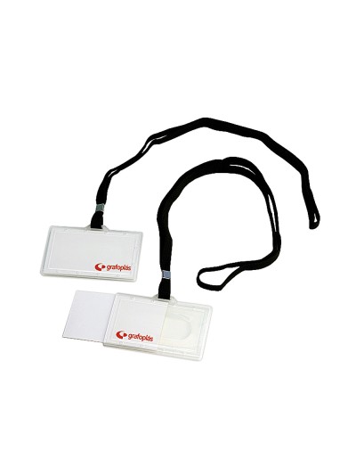 Identificador con cordon plano negro grafoplas 65x95 mm con apertura lateral