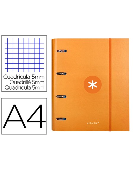Carpeta con recambio antartik a4 cuadro 5mm forrada 4 anillas 40mm redondas con solapa color mostaza