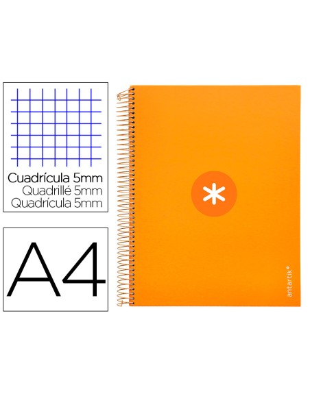Cuaderno espiral a4 micro antartik tapa forrada 120h 90 gr cuadro 5mm 5 bandas 4 taladros color mostaza