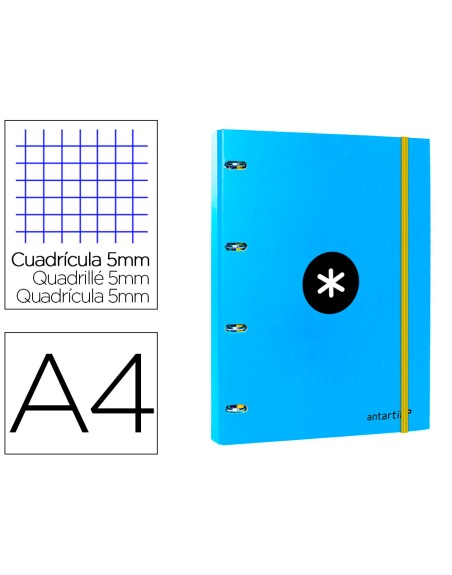 Carpeta con recambio antartik a4 cuadro 5mm forrada 4 anillas 25mm redondas color azul