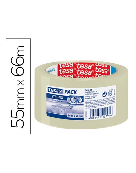 Cinta adhesiva tesa transparente strong 66 mt x 50 mm para embalaje bajo ruido