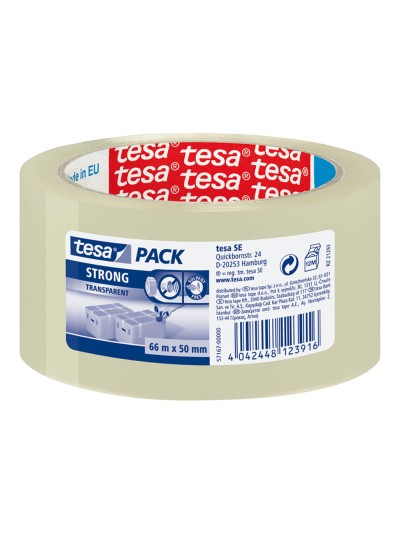 Cinta adhesiva tesa transparente strong 66 mt x 50 mm para embalaje bajo ruido
