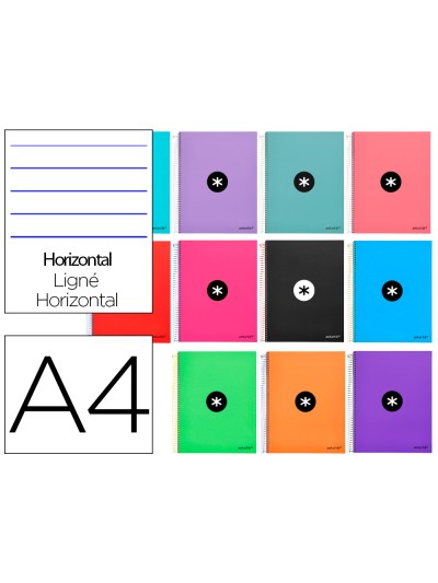 Cuaderno espiral a4 micro antartik tapa forrada 120h 90 gr horizontal 5 bandas 4 taladros colores surtidos