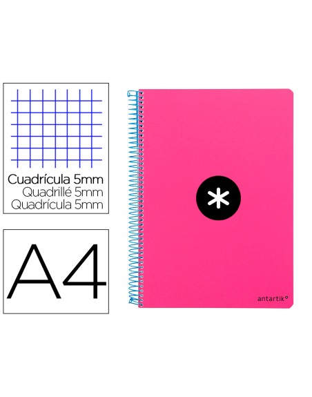 Cuaderno espiral antartik a4 micro tapa dura 80h 100 gr cuadro 5mm sin bandas 4 taladros color rosa fluor