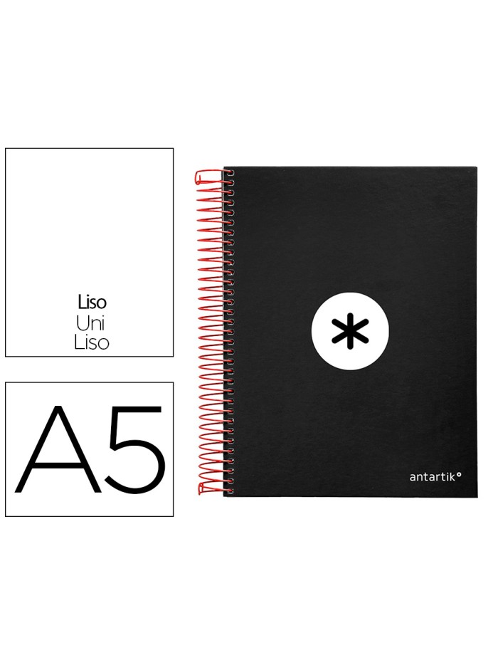 Cuaderno espiral a5 micro antartik tapa forrada 120h 90g liso con bandas 6 taladros color negro Cuaderno espiral a5 micro antartik tapa forrada 120h 90g liso con bandas 6 taladros color negro