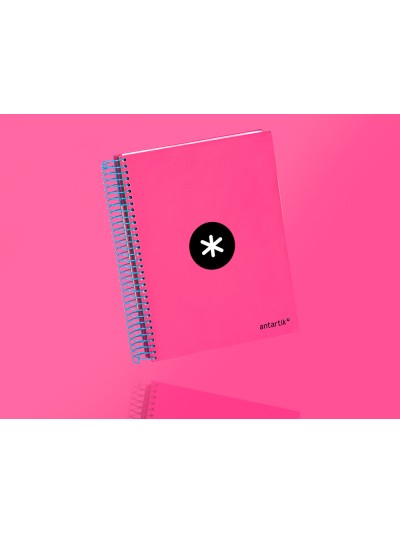 Cuaderno espiral a5 micro antartik tapa forrada 120h 90 gr liso con bandas 6 taladros color rosa fluor