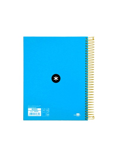 Cuaderno espiral a5 micro antartik tapa forrada 120h 90g liso con bandas 6 taladros color azul