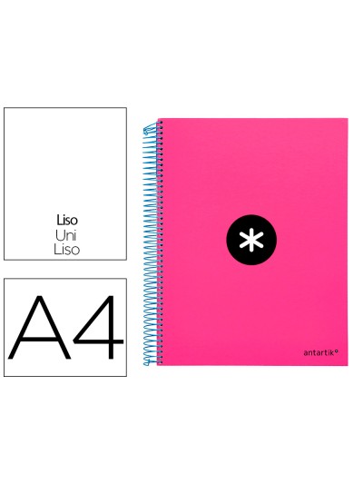 Cuaderno espiral a4 micro antartik tapa forrada 120h 90 gr liso con bandas 4 taladros color rosa fluor