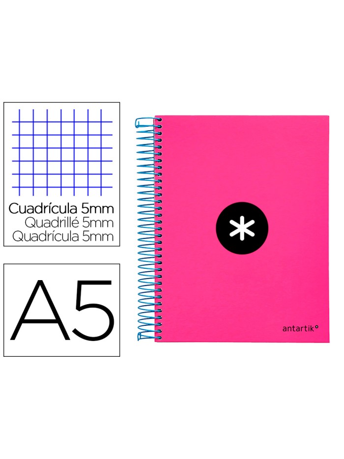 Cuaderno espiral a5 micro antartik tapa forrada 120h 90 gr cuadro 5mm 5 banda s 6 taladros color rosa Cuaderno espiral a5 micro antartik tapa forrada 120h 90 gr cuadro 5mm 5 banda s 6 taladros color rosa