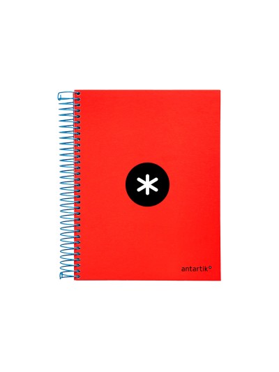 Cuaderno espiral a5 micro antartik tapa forrada120h 90 gr cuadro 5mm 5 bandas6 taladros color rojo