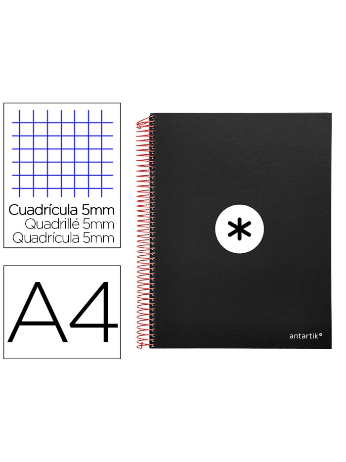 Cuaderno espiral a4 micro antartik tapa forrada 120h 90 gr cuadro 5mm 5 bandas 4 taladros color negro Cuaderno espiral a4 micro antartik tapa forrada 120h 90 gr cuadro 5mm 5 bandas 4 taladros color negro
