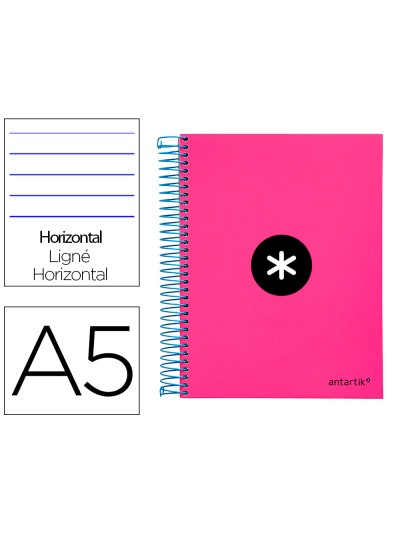 Cuaderno espiral a5 micro antartik tapa forrada 120h 100 gr horizontal 5 bandas 6 taladros color rosa