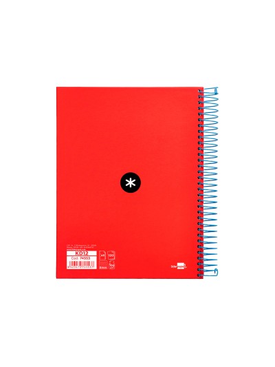 Cuaderno espiral a5 micro antartik tapa forrada 120h 90 gr horizontal 5 bandas 6 taladros color rojo