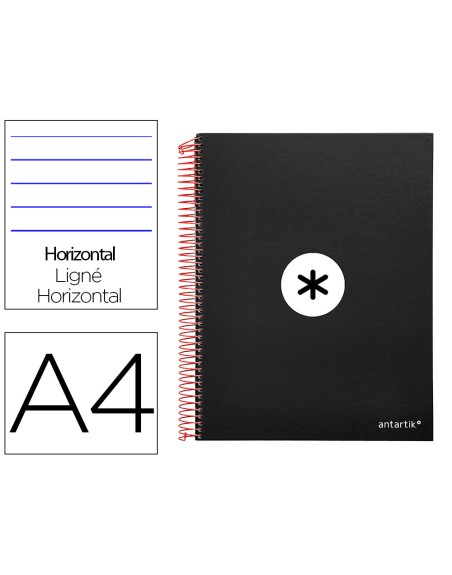 Cuaderno espiral a4 micro antartik tapa forrada 120h 90 gr horizontal 5 bandas 4 taladros color negro