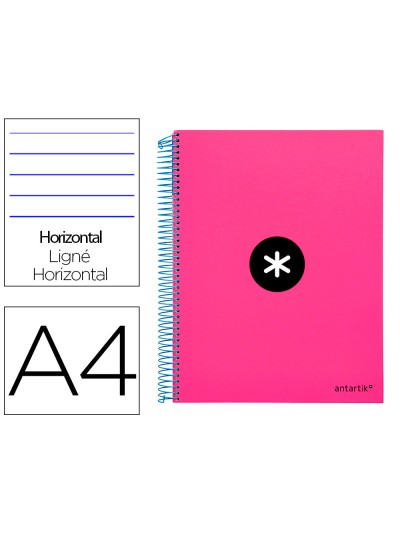 Cuaderno espiral a4 micro antartik tapa forrada 120h 90 gr horizontal 5 bandas 4 taladros color rosa