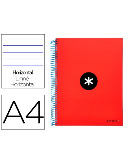 Cuaderno espiral a4 micro antartik tapa forrada 120h 90 gr horizontal 5 bandas 4 taladros color rojo