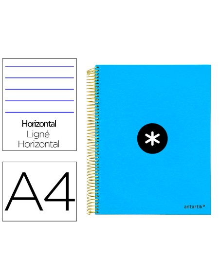 Cuaderno espiral a4 micro antartik tapa forrada 120h 90 gr horizontal 5 bandas 4 taladros color azul