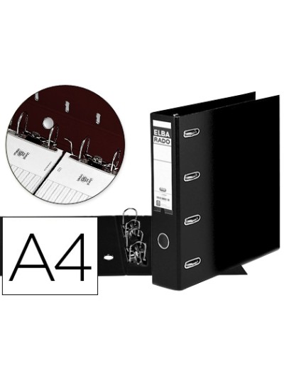 Archivador de palanca elba carton forrado din a4 negro lomo de 75 mm rado con doble mecanismo