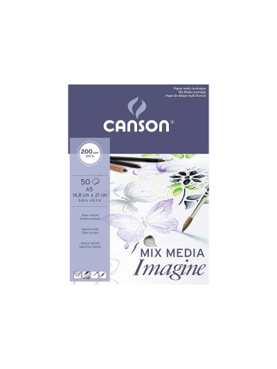 Bloc dibujo multitecnicas canson imagine din a5 encolado liso 14,8x21 cm 50 hojas 200 gr/m2