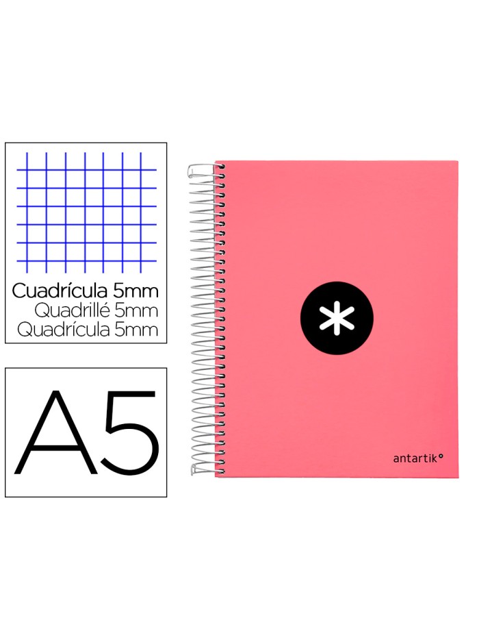 Cuaderno espiral a5 micro antartik tapa forrada120h 90 gr cuadro 5 mm 5 band 6 taladros color coral Cuaderno espiral a5 micro antartik tapa forrada120h 90 gr cuadro 5 mm 5 band 6 taladros color coral