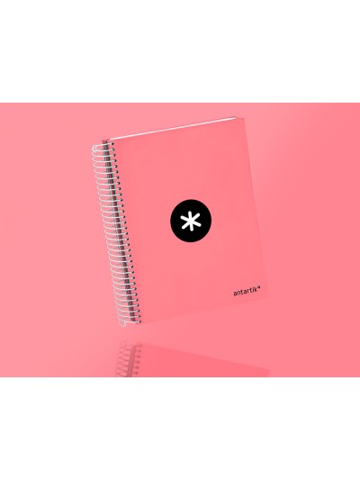 Cuaderno espiral a5 micro antartik tapa forrada120h 90 gr cuadro 5 mm 5 band 6 taladros color coral